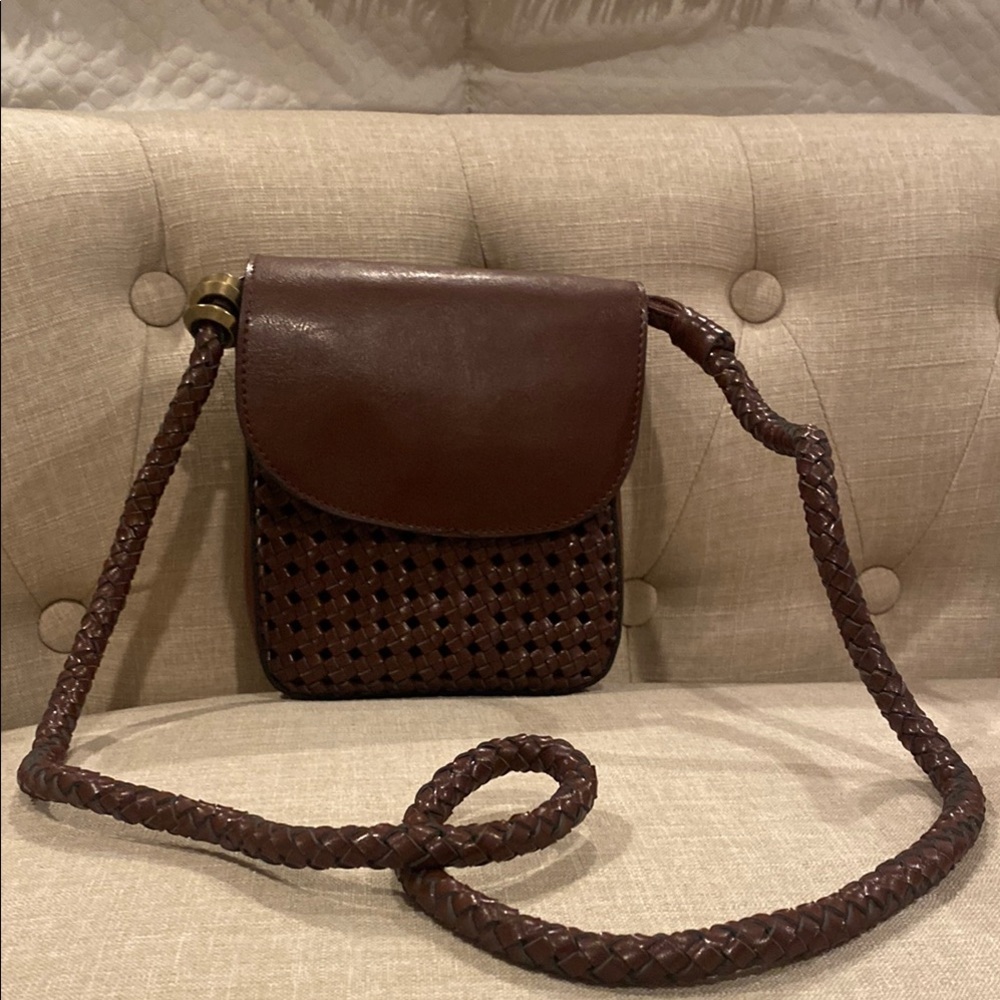 Brown Woven Crossbody Bag with Braided Strap